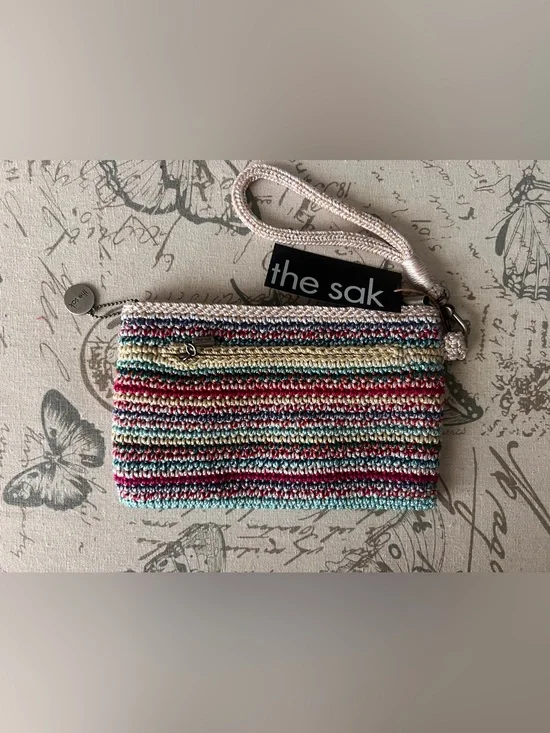*Hard to Find* The Sak Multicolor Crochet Wristlet - Cream, Teal & Red