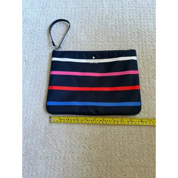 Kate Spade Wristlet Clutch Women Medium Navy Blue Striped Nylon Sporty Prep