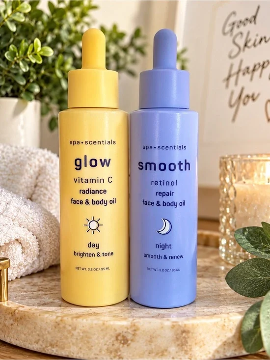 Face & Body Oil Set For Day and Night • Glow Vitamin C | Smooth Retinol