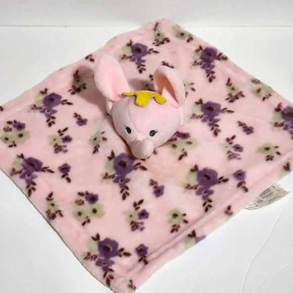 Luxe Pink Princess Elephant Floral Plush Baby Security Blanket Lovey 13