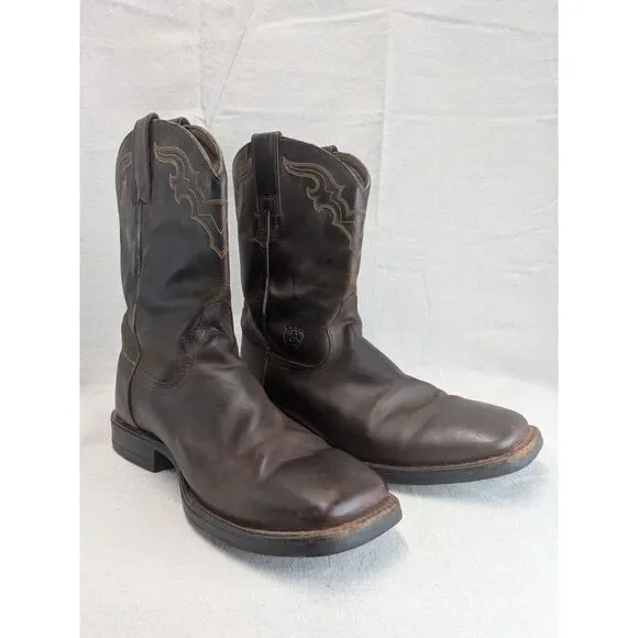 Western Cowboy Ranch Men 8.5D Ariat Brown Leather Square Toe Boots