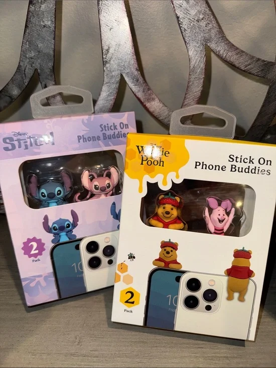 Disney Stick On Phone Buddies - Blue, Pink & Yellow (4-Pack)