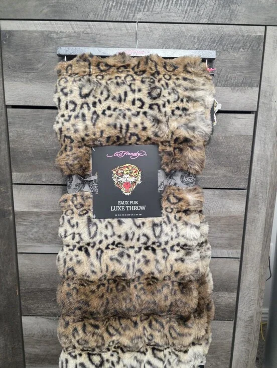 Ed Hardy Faux Fur Luxe Throw Blanket Leopard Print Viral New