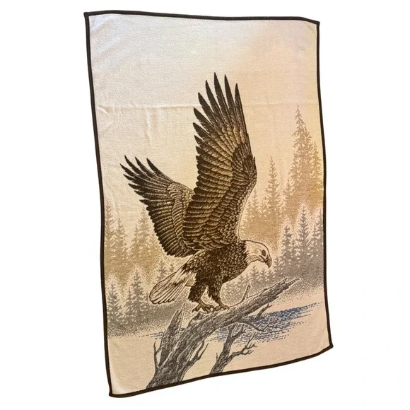 Vintage Eagle Wildlife Plush Throw Blanket Brown Cream 74x50 San Marcos Style