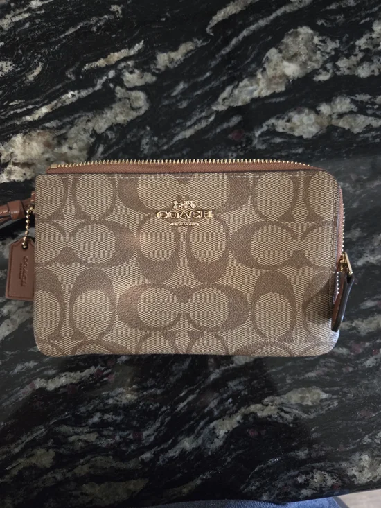 Coach Signature Canvas Zip Wristlet in Brown