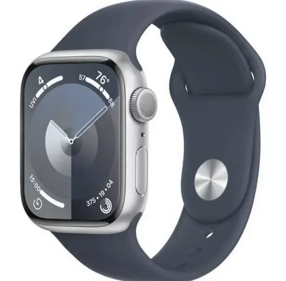 Apple Watch Series 9 GPS 41mm Silver Aluminum Storm Blue Sport Band S/M NEW
