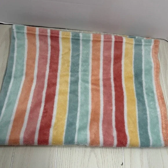 Walmart Baby Blanket 30x40 Multicolor Striped Fleece Plush Pastel Rainbow