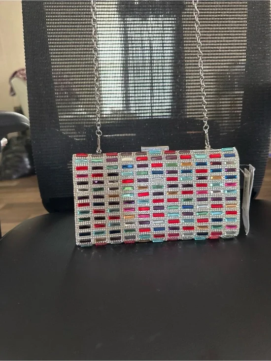 Jessica McClintock Multicolor Crystal Grid Evening Clutch