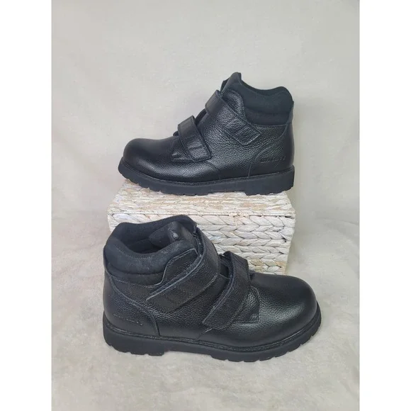 Mt Emey Black Leather Double Strap Work Boots Mens 12 XW 4E Oil Resistant AM5615