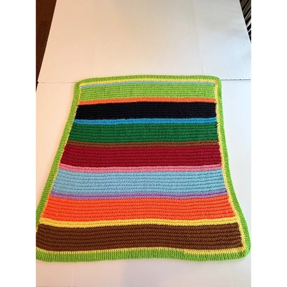 Handmade Crochet Baby Blanket Multi Color Striped Afghan Nursery Throw 34x31‎