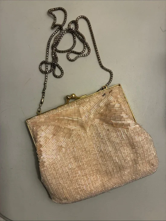 Magid Vintage Elegant Hand Made Beaded Evening Bag in Blush Pink