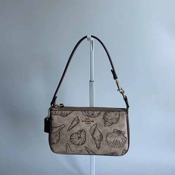 Coach Nolita 19 Shell Print Signature Canvas Gold Sand Multi Wristlet CB796