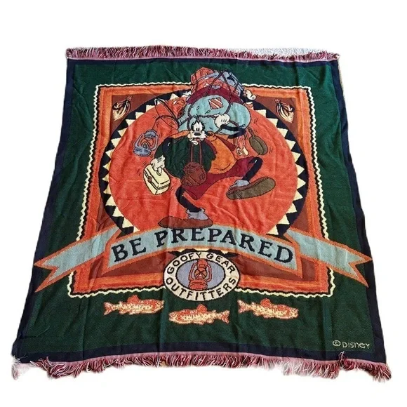 90s Disney tapestry Throw Blanket Goofy Gear Outfitters Beacon Rare USA 50x52