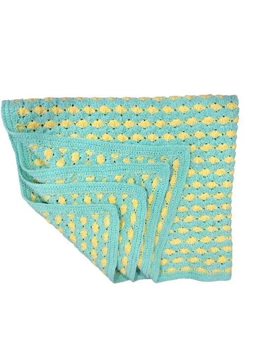 Handcrafted Crochet Baby Blanket Mint Green Yellow Soft 42x39