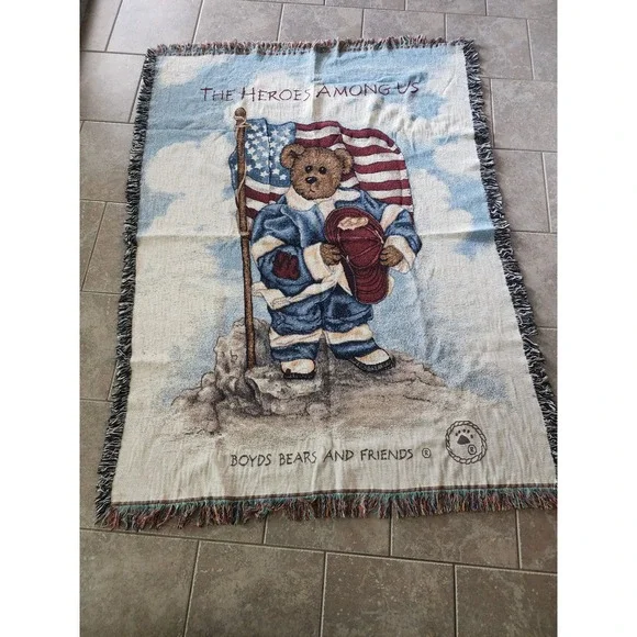 Boyds Bears The Heroes Among Us Woven Throw Blanket 2002 Limited Edition 68x48