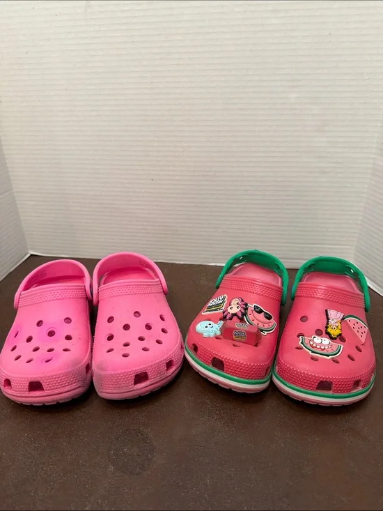 Kids Crocs Classic Pink Slip-On Clogs - 2 pairs, size youth 13