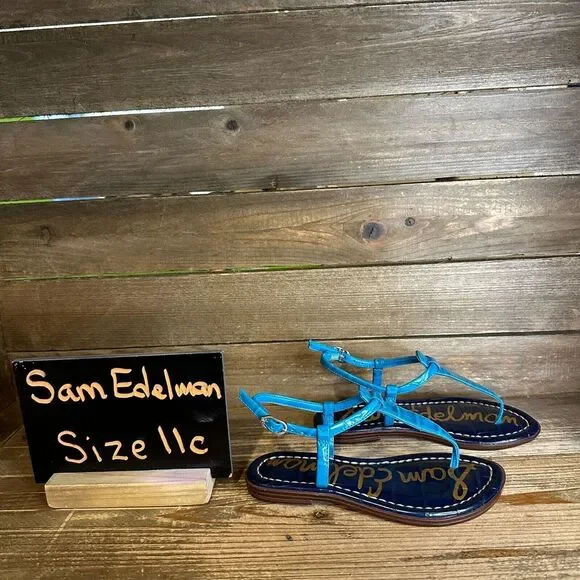 New NIB‎ Childrens Little Kids Sam Edelman Gigi Blue Leather Sandals Size 11 C