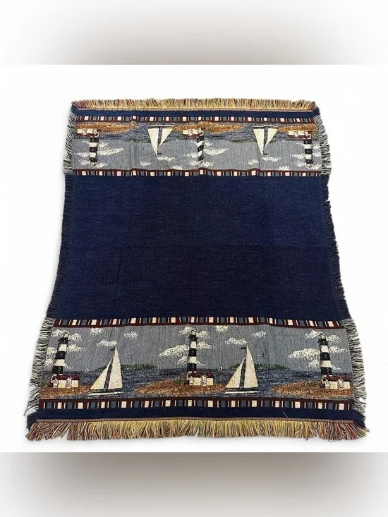 Nautical Lighthouse Sailboat Tapestry Throw Blanket