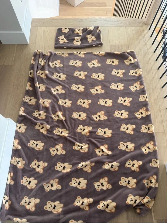 Teddy Bear Throw Blanket duvet cover with pillow cover Brown