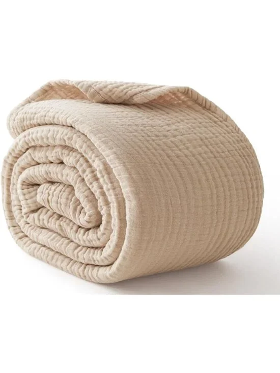 Cozy 100% Cotton Muslin Throw Blanket, 6-Layer, 50x60, Soft Beige Home Decor