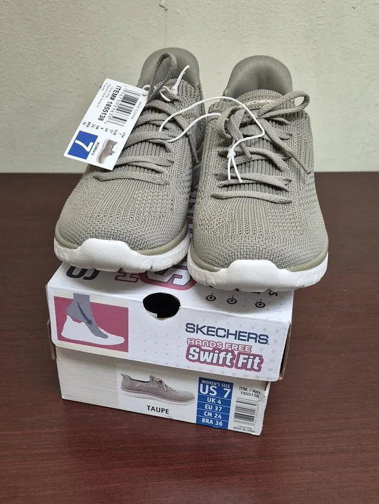 Skechers Swift Fit Women's Taupe Knit Lace-Up Sneakers Size 7