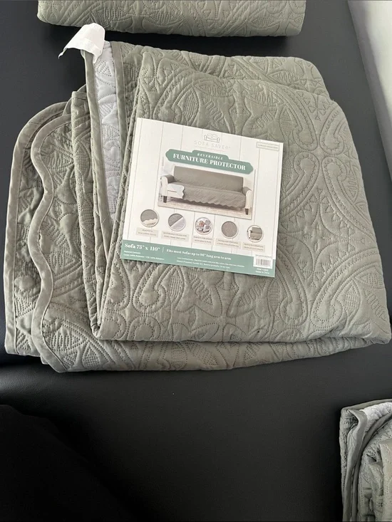 Reversible Furniture Protector - Light Gray and Sage for Sofa. 75x110in