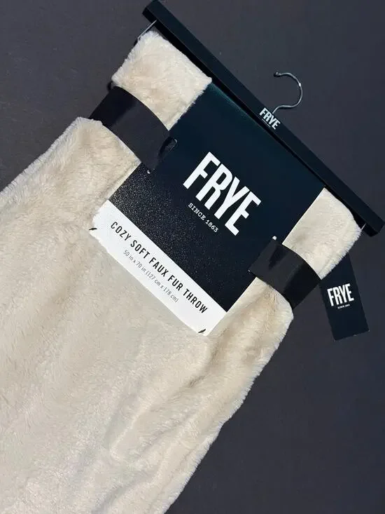 FRYE Faux Fur Throw Blanket Creamy Beige Ivory NWT 50 x 70