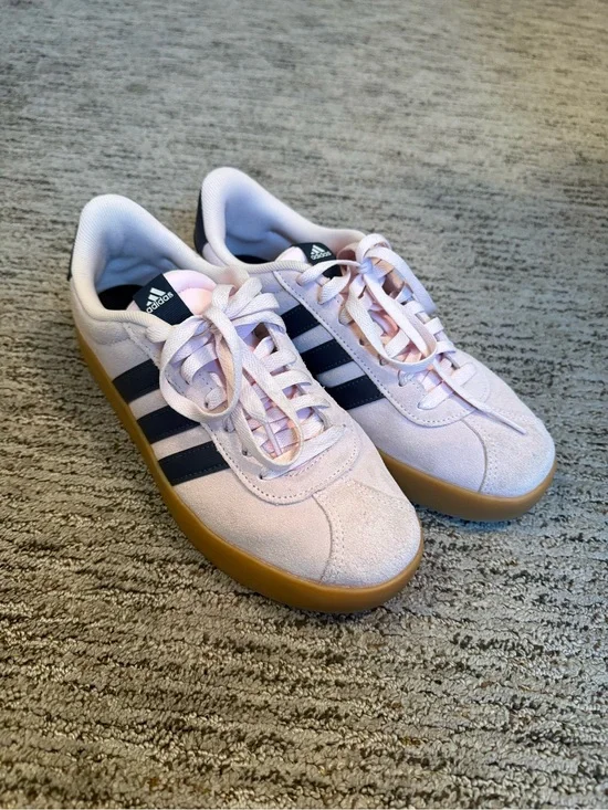 adidas Pink Suede Sneakers with Black Stripes and Gum Sole
