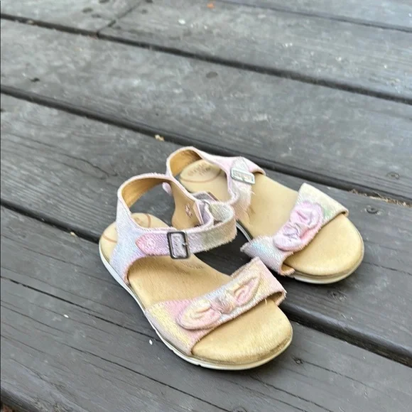 Stride Rite Girls Metallic Leather Sandals with Bow Accent size 10W