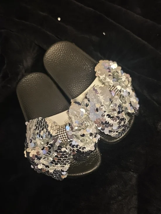 💚5/$20💚Sequin Bow Slide Sandals for Kids - Silver/Black