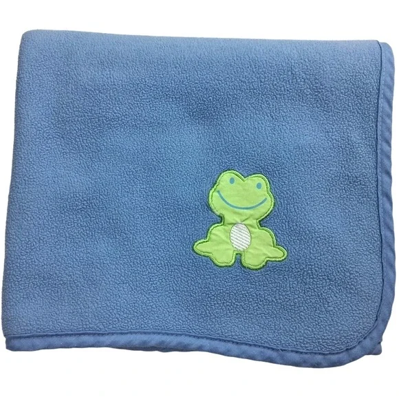 Old Navy Blue Fleece Frog Baby Blanket Thin Soft Lovey 2006 Security 30x40‎ htf