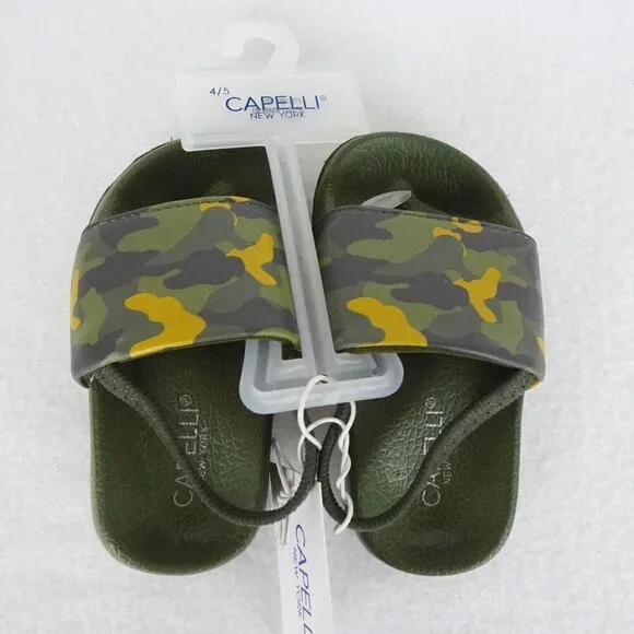 Capelli Camo Shoe Slides Sandals Slip On Green Size 4 -5 Boys Strap Pool Beach