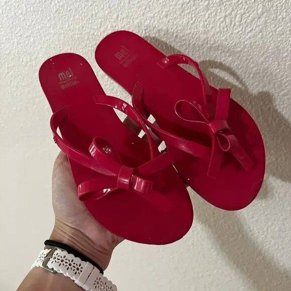 Mel dreamed by Melissa hot pink bow thong sandals GIRLS 3 PVC PLASTIC