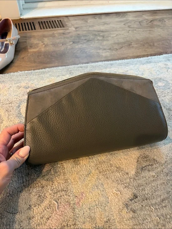 Olive Green Leather Wristlet Clutch