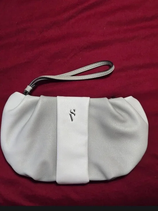 New Never Used. Vera Wang Soft Gray Leather Wristlet Clutch with Silver Accent