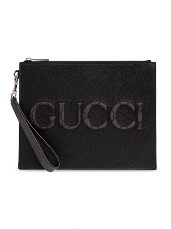 GUCCI logo supreme leather pouch with strap wristlet