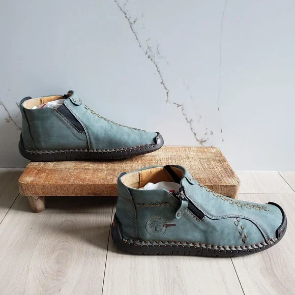 Leather Ankle Boots Mens 11 Blue Handstitched Sport Casual Outdoor Sneakers