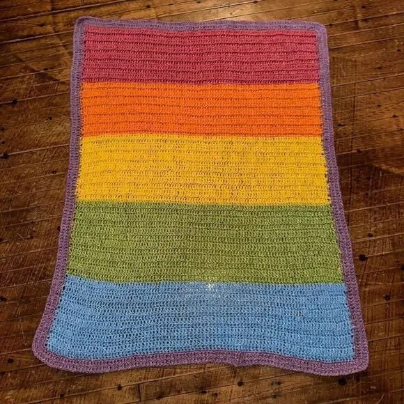 Rainbow baby multicolored handmade lightweight crochet blanket