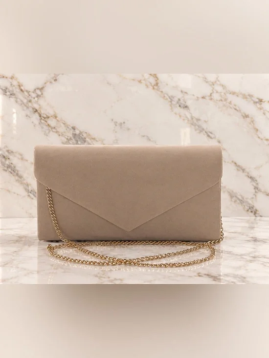Taupe Envelope Chain Clutch - Women Bags