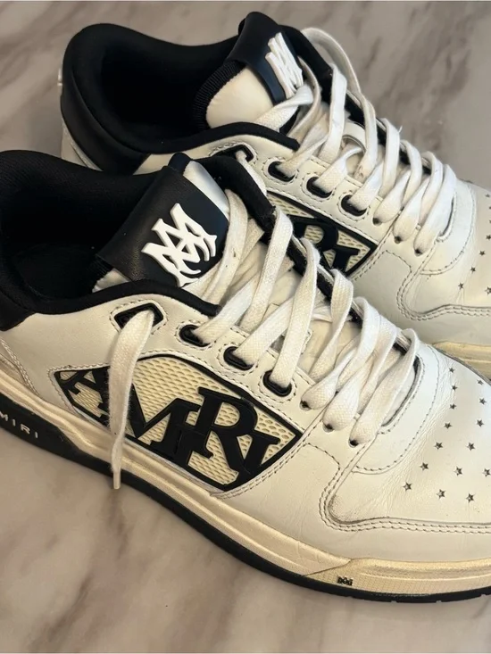 AMIRI Leather Low-Top Sneakers in White/Black