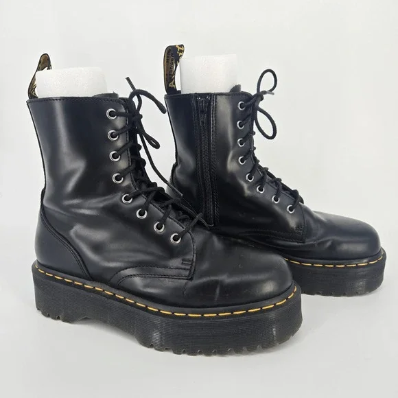Dr Martens Jadon Black Leather Platform Combat Boots Mens 8 Punk Goth Grunge