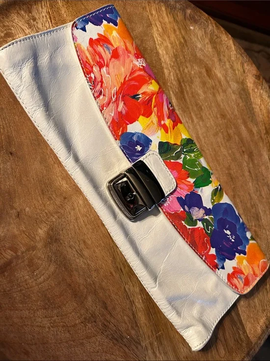 Maurizio Taiuti White Clutch with Vibrant Floral Flap Italy