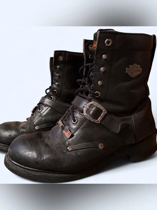 VINTAGE Harley-Davidson Black Leather Lace-Up Harness Motorcycle Boots Men’s 12
