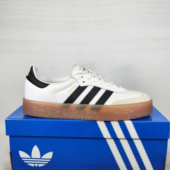 Adidas Sambae Shoes Women Size 7.5 White Black Platform Sneaker JI1349