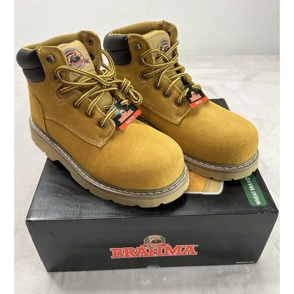 Brahma Bravo II Steel Toe Boot Men 7 Wheat Goodyear Slip Oil Resistant Workwear