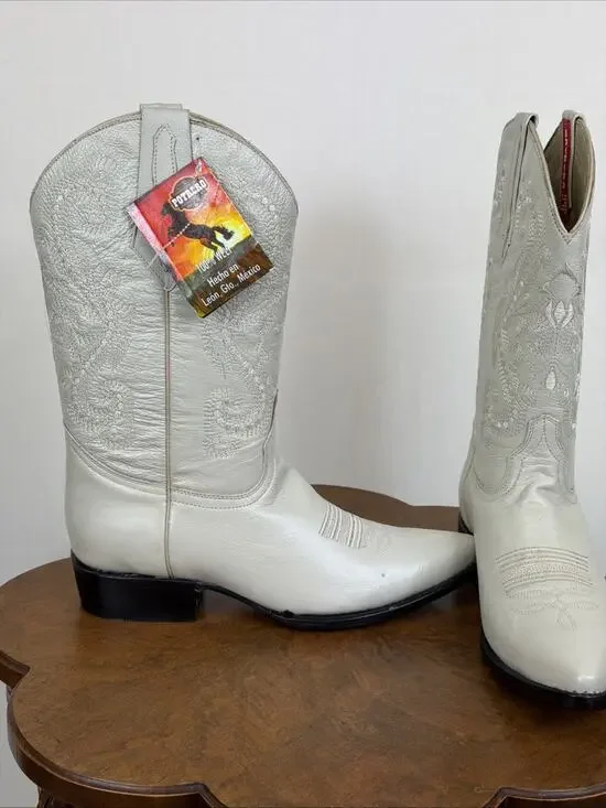 NWT Potrero Ivory Tonal Embroidery Pointed Toe Western Boot Men's Size 9 Mexico