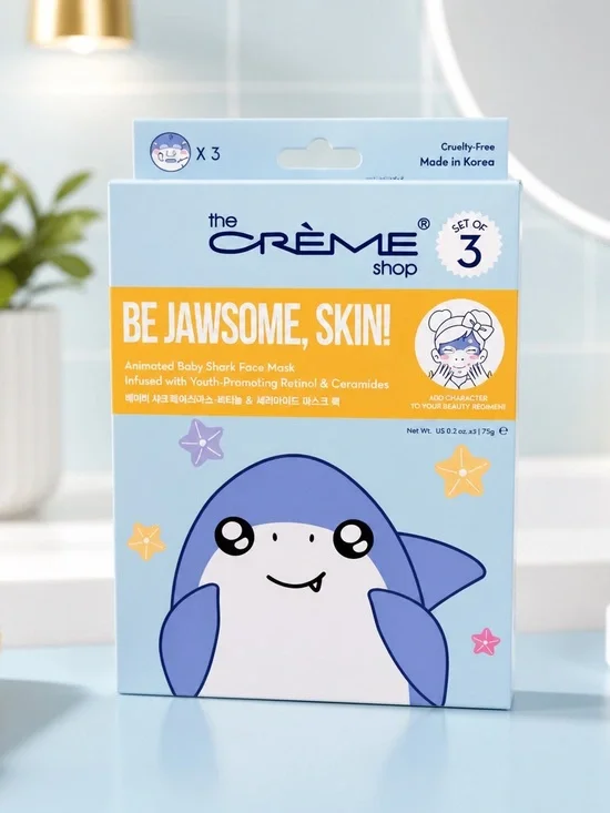 NIB The Creme’ Shop Be Jawsome, Skin! Face Masks Shark Design - 3 Masks per Box