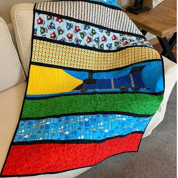 Thomas the Train & Friends Quilted Hand Pieced Throw Crib & Pillowcase