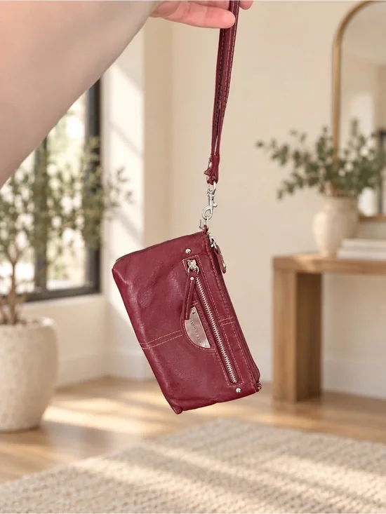 Franco Sarto Wine Red Leather Wristlet Clutch