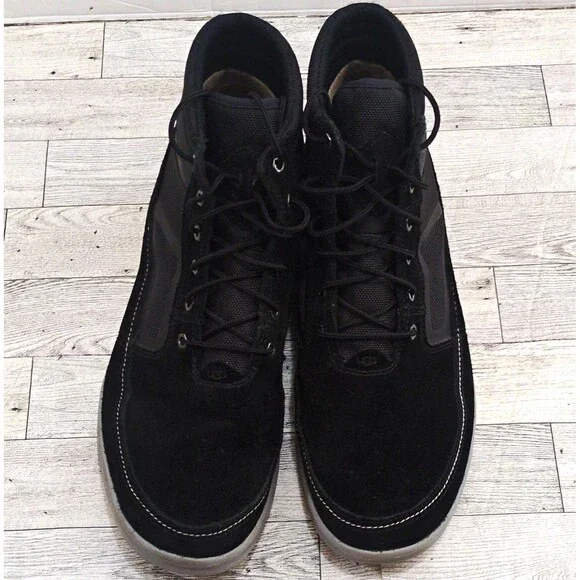 UGG Black Leather Lace-Up Ankle Boots Round Toe Rubber Sole Men's US 10